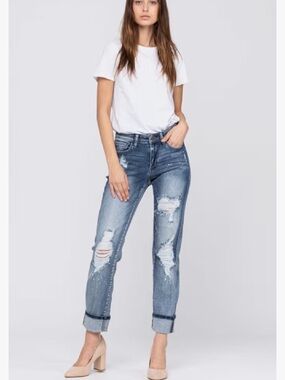 Judy Blue Washed Medium Blue Ripped Boyfriend Jeans